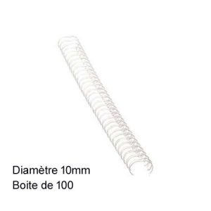 Boite de 100 reliures 34 boucles blanches – diam. 10 – métal