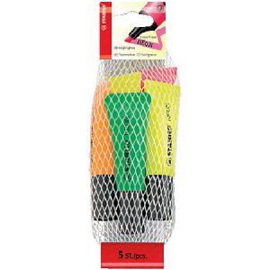 Filet de 5 sulrigneurs STABILO neon 2 x jaune/vert/orange/rose