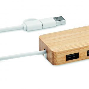 Hub USB 3 ports en bambou